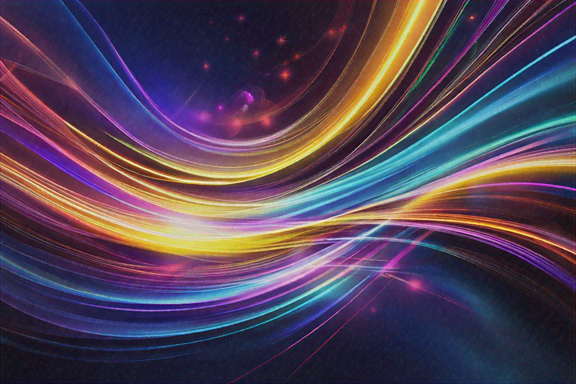 A vibrant composition of dynamic abstract shapes and light trails swirling in neon hues against a dark background..png